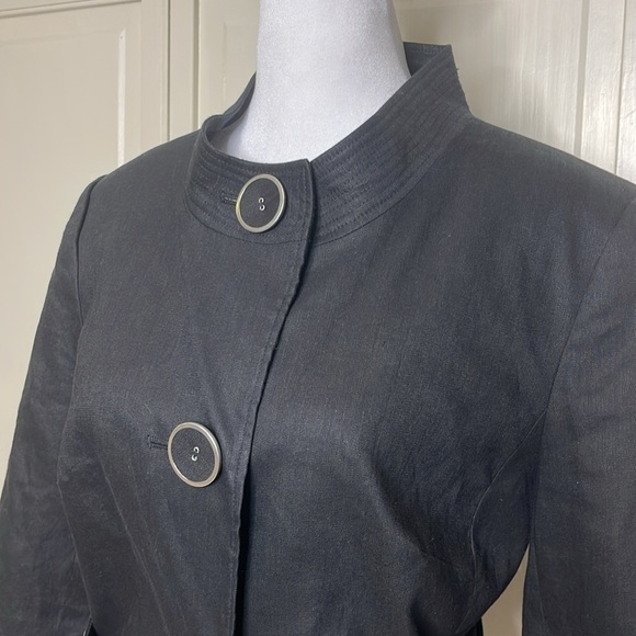 Boutique Essentials Women’s Black Linen High Collar Blazer Jacket Top Size 8 - Picture 2 of 12